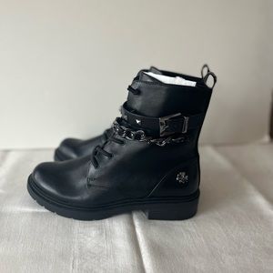 Marco Tozzi combat boots chains buckle studs size 38 black NWOB